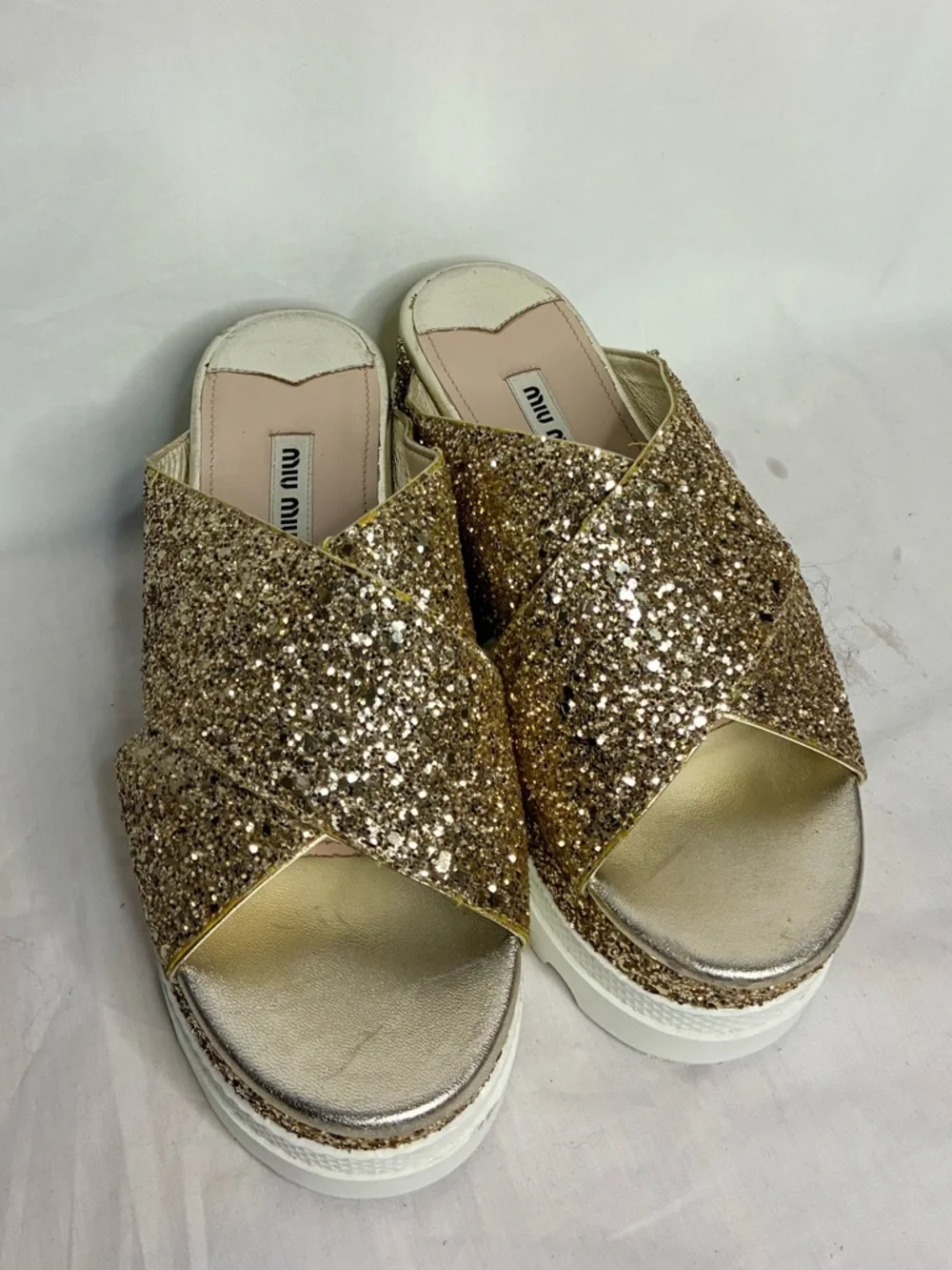 Miu Miu Sparkle Platform Sandals - Picture 2 of 14